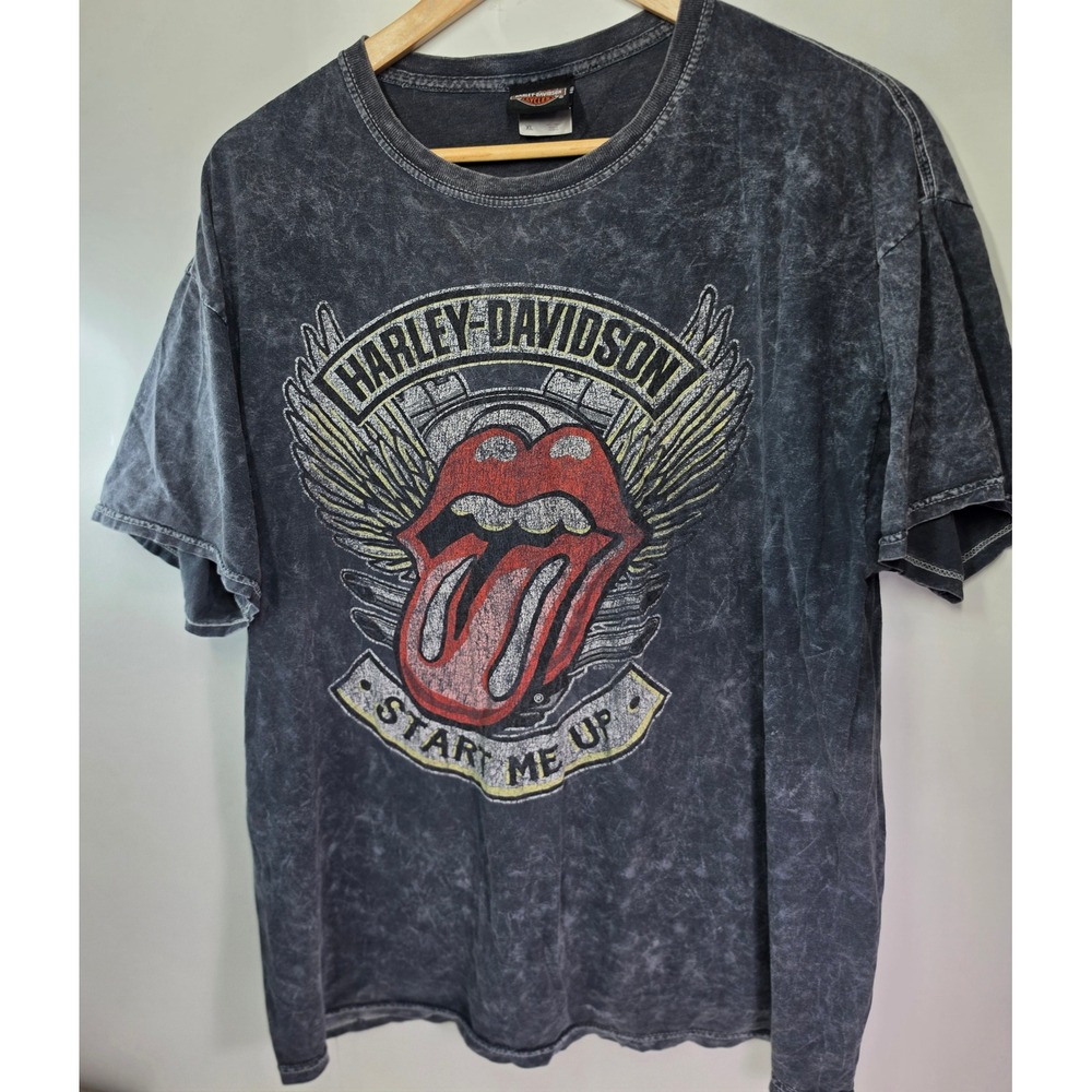 Harley Davidson Rolling Stones T Shirt XL Start Me Up Acid Wash Graphic Tee